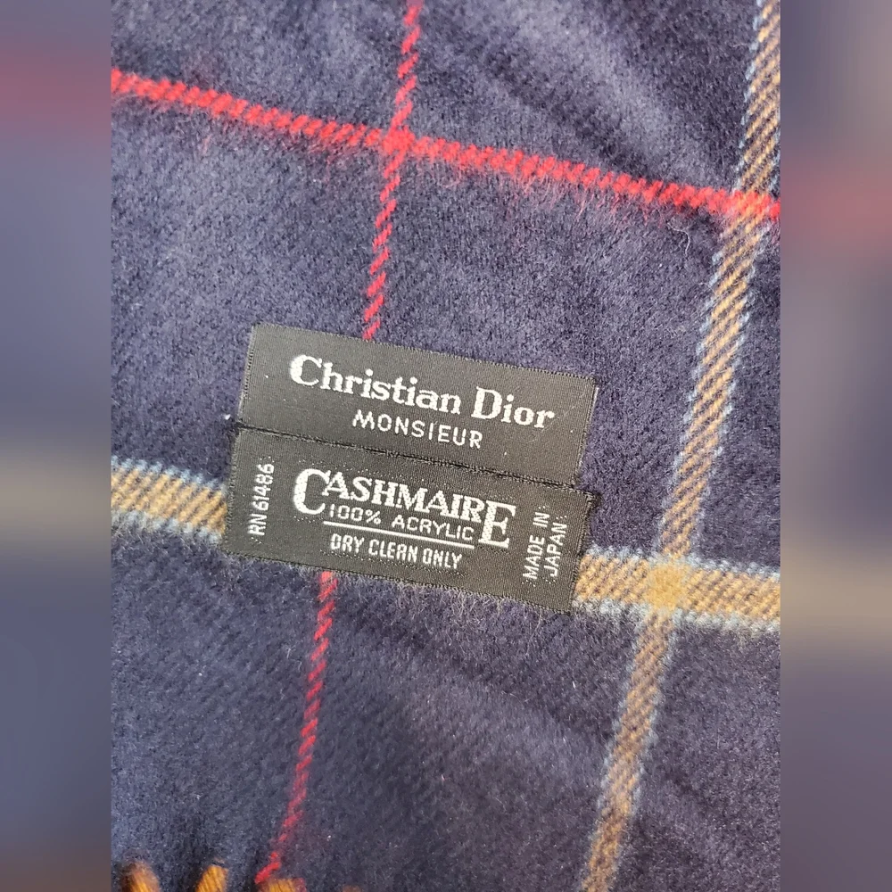 Christian Dior Plaid Cashmaire Scarf Made In Japan Multicolor